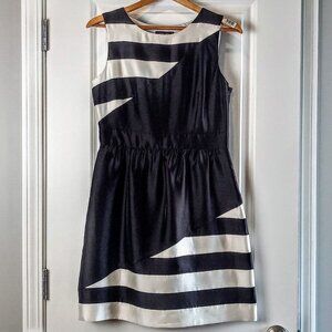 Ivy + Blu B&W Stripe Colorblock Fit & Flare Dress